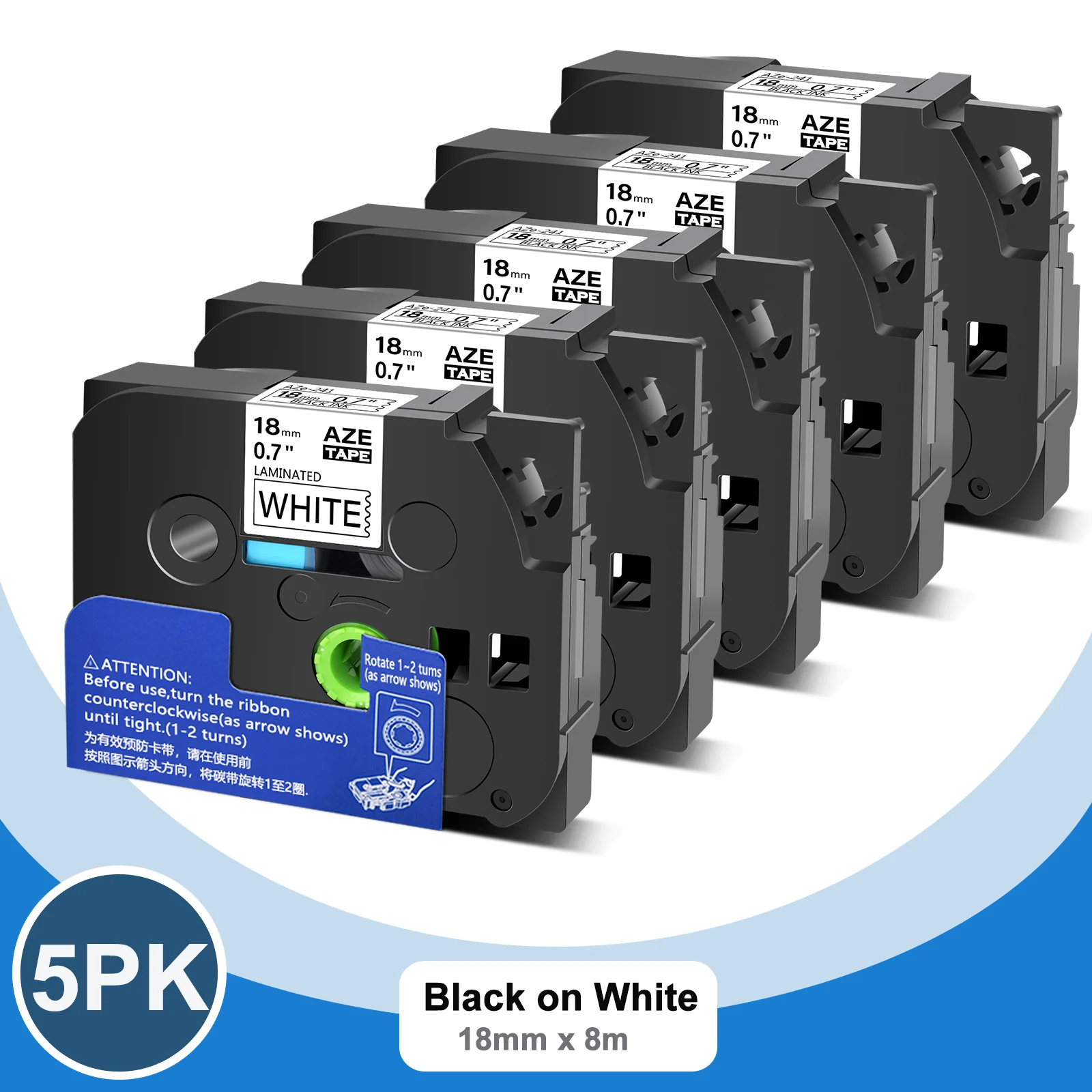 Лента для этикеток 0,7 дюйма, совместимая со стандартной лентой Brother Tz Tze 241, черно-белая для принтеров Brother P-touch PT300 PT-310, 5 шт.