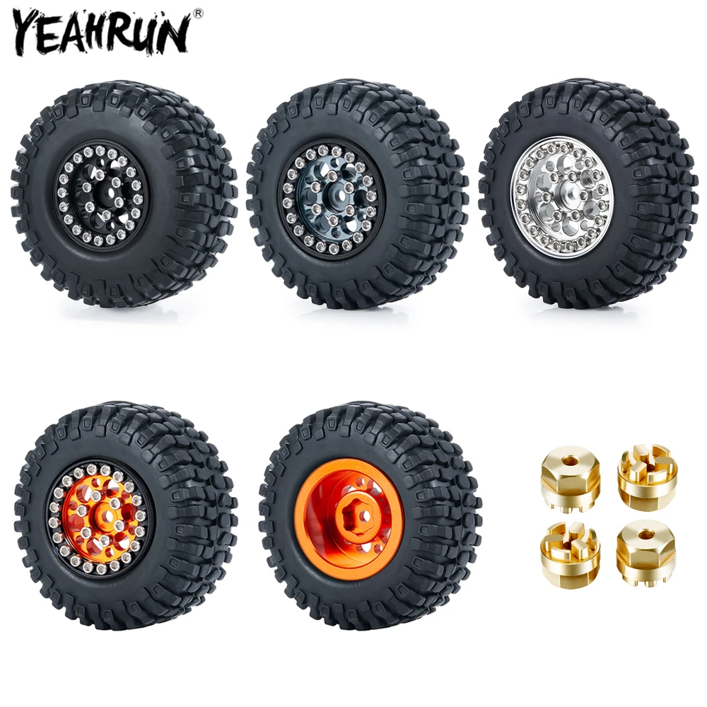 

YEAHRUN 4Pcs Rubber Tires with Metal Wheel Rims & Brass Adapter For 1/24 Kyosho MINI-Z 4X4 Wrangler Rubicon RC Crawler Car