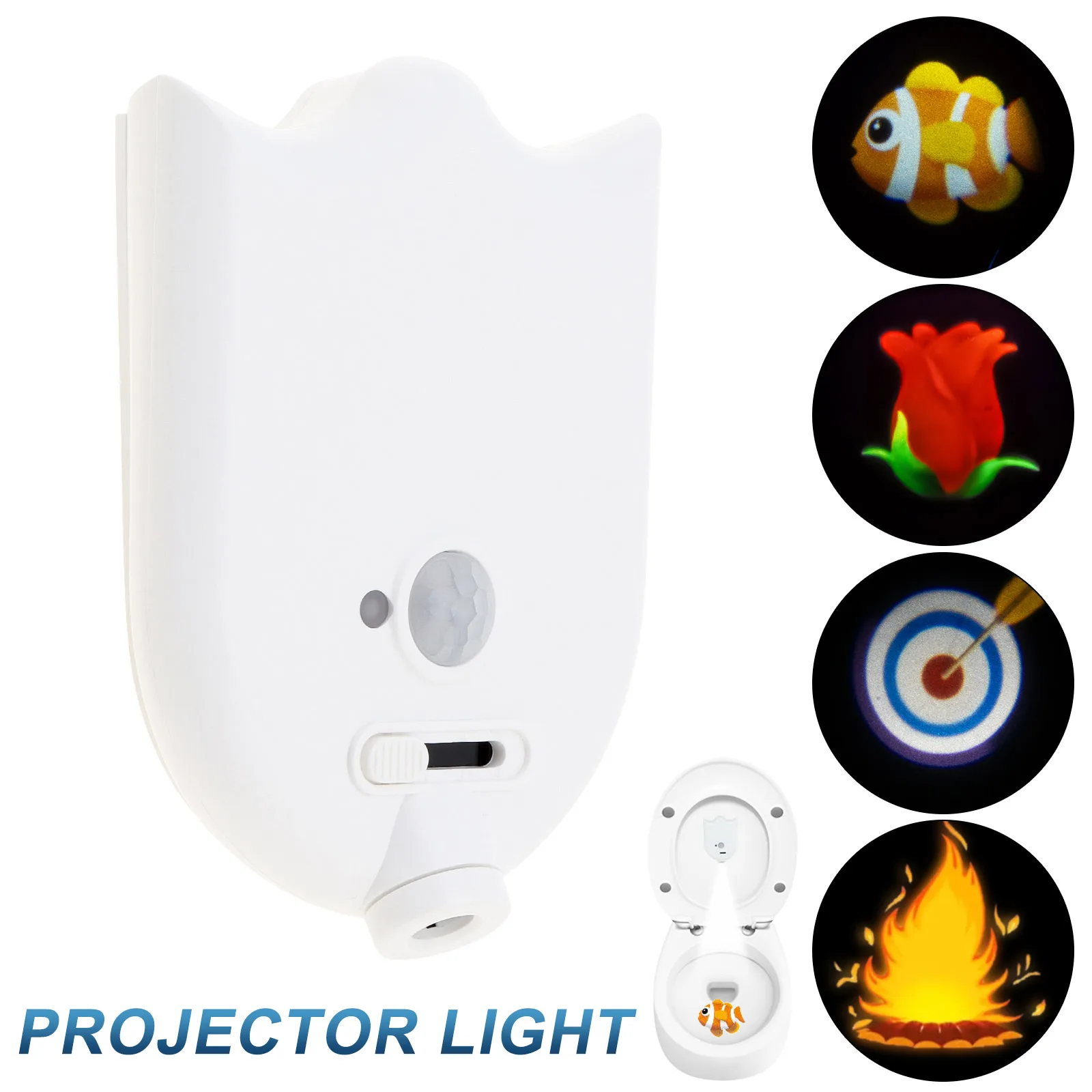 Four Pattern Motion Sensor Toilet Night Light Projector for Cute Bathroom Decor / Toilet with Toggle Switch, ABS Night Light