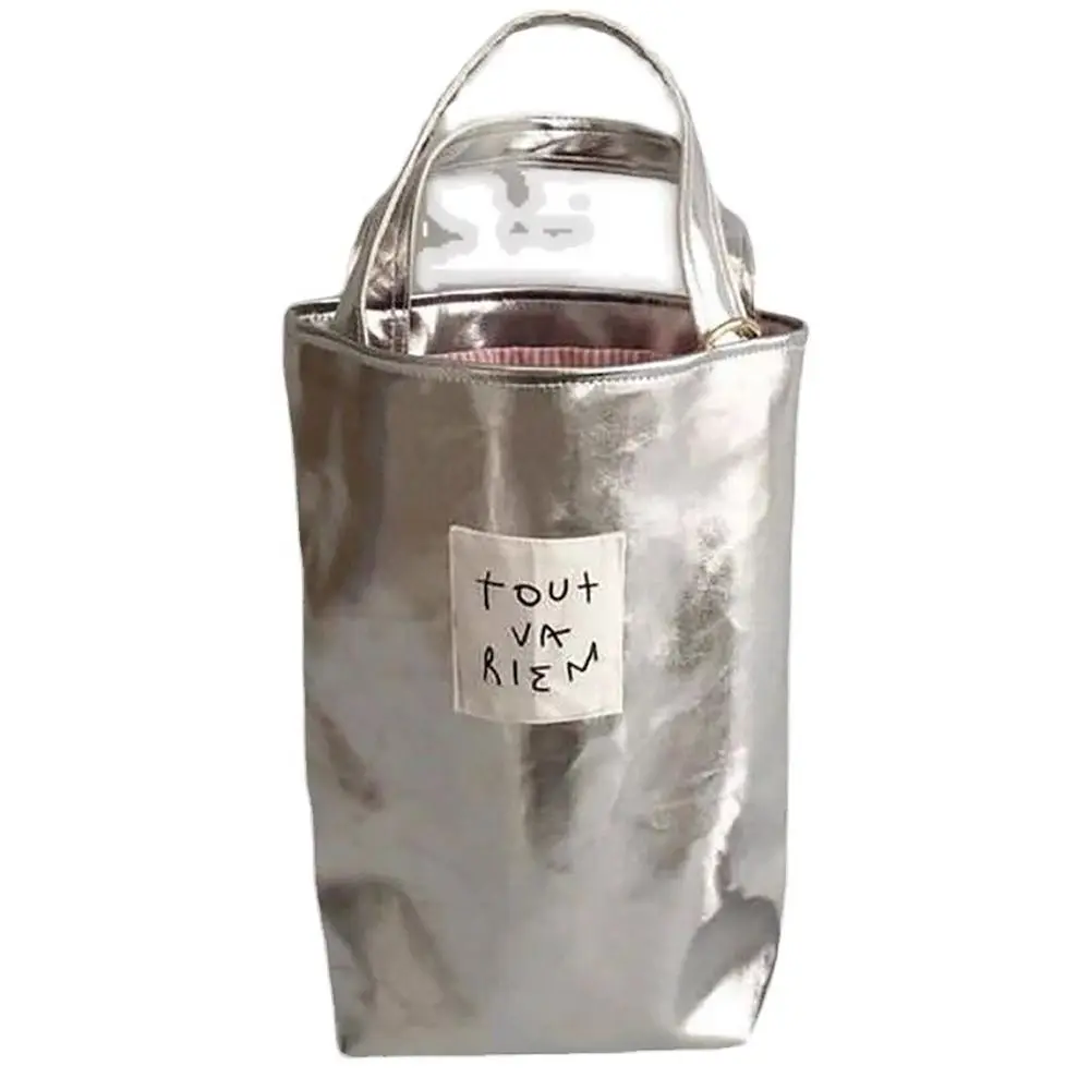 Y2K Handbag Lightweight Korean Style Silver Bucket Bag PU Crossbody Bag Women