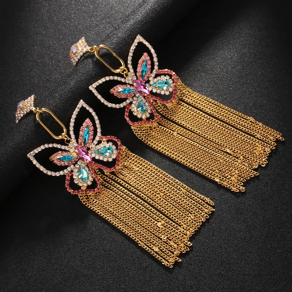 Shiny Purple Butterfly Tassel Earrings Y2k Elegant for Women Crystal Pendant Earrings Charms Jewelry Luxury Designer Tending