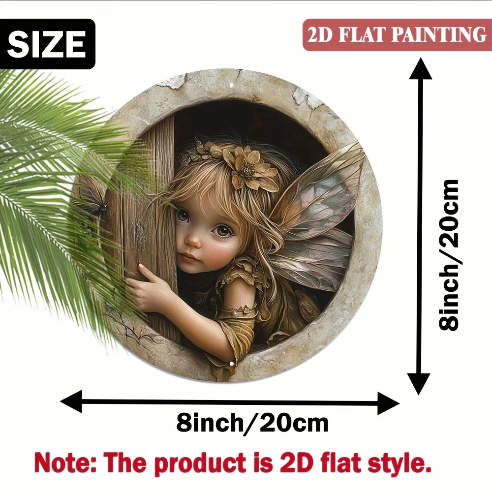 Fairy Peeking Round Metal Sign 8x8 Wood Hole Wall Art Farmhouse Decor Gift