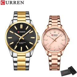 CURREN Couple Watches for Lovers Quartz Wristwatch Fashion Business Men Watch for Women Watches Tungsten Steel Coffee Gold