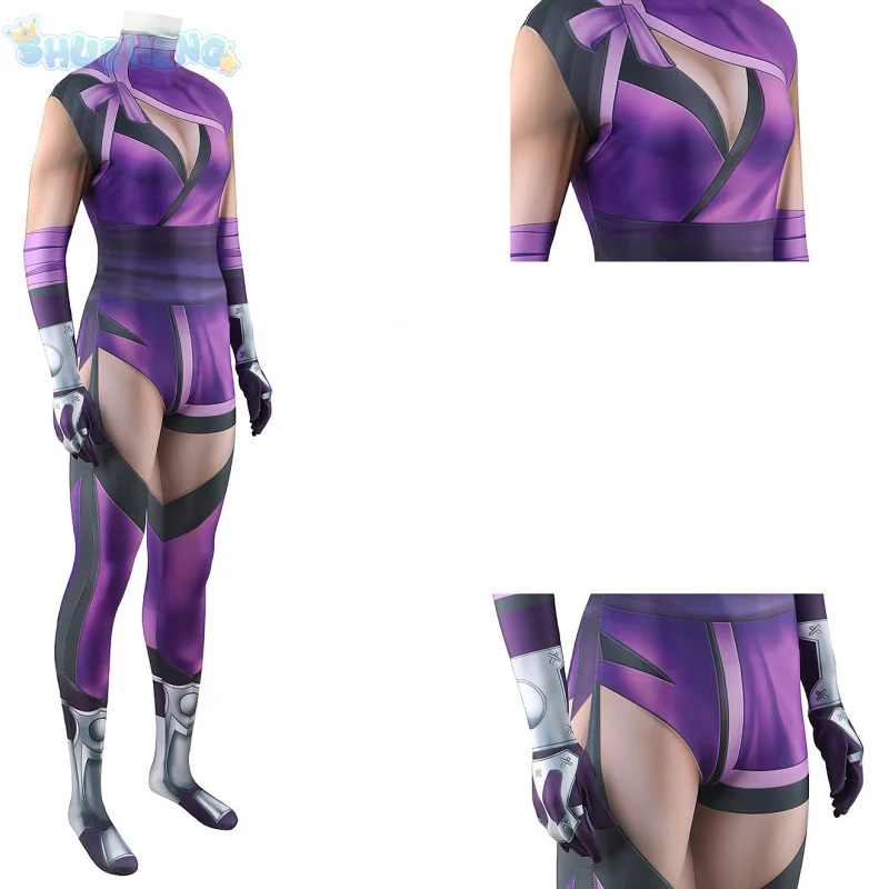 Gioco Mortal Mileena Cosplay Kombat Costume Sexy body colore viola per abiti di Halloween bambini, adulti, uomini e donne vestito