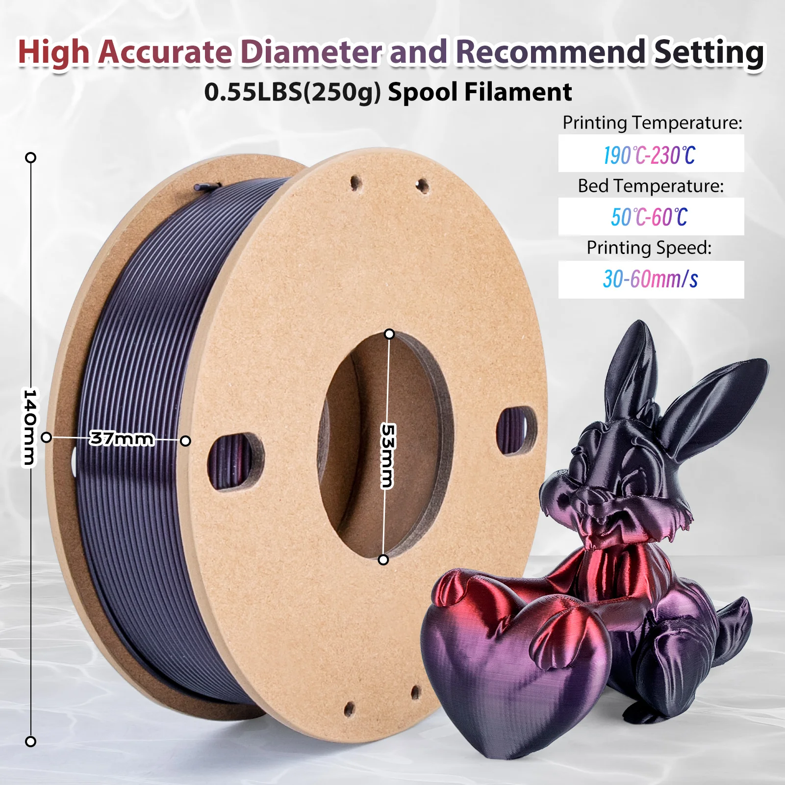 250g خيط PLA حريري قوس قزح 1.75 مم - خيط PLA لامع متدرج لطابعات 3D - متوافق مع معظم الطابعات (أسود/أحمر/بنفسجي) #5