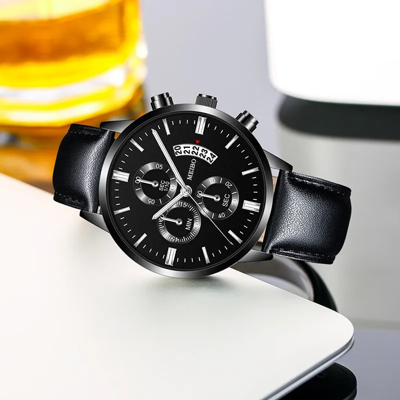 New Hot Sale Bright Belt Men's Watch Men's Fashion Calendar Three-Eye Quartz Watch Foreign Trade-Border Dir