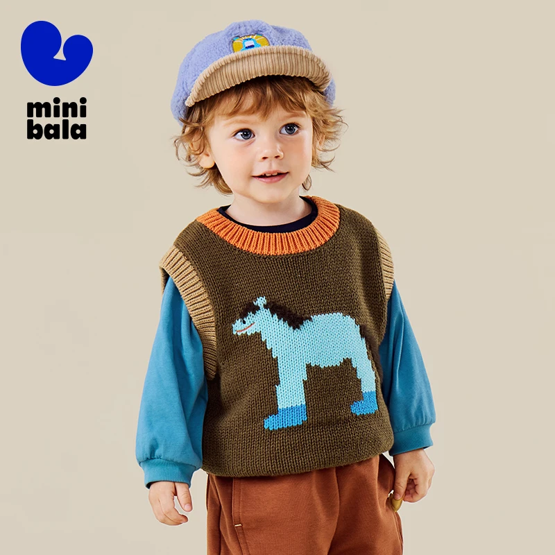 سترة أطفال صغيرة بالا 2025 شتاء جديد لطيف نمط التطريز متماسكة بلا أكمام #3