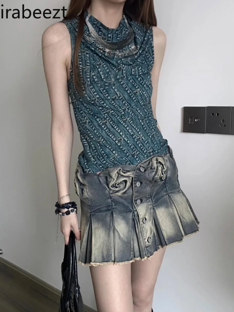 2024 Summer New Fashion Sexy Sleeveless Slim-fit Show Design Sense Vest Short Top Women Clothes High Strect Camison Verano