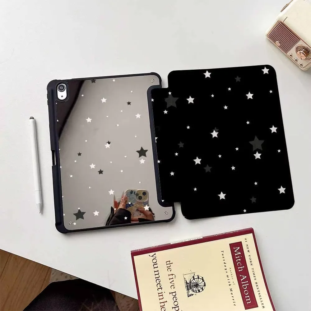 Black White Stars For iPad Pro 11 Case 10.2 9/8/7th 9.7 6th Air 4 5 10th 10.9in A16 Air 3 10.5 Pro 12.9 Mini 6 7 Tri-fold Case