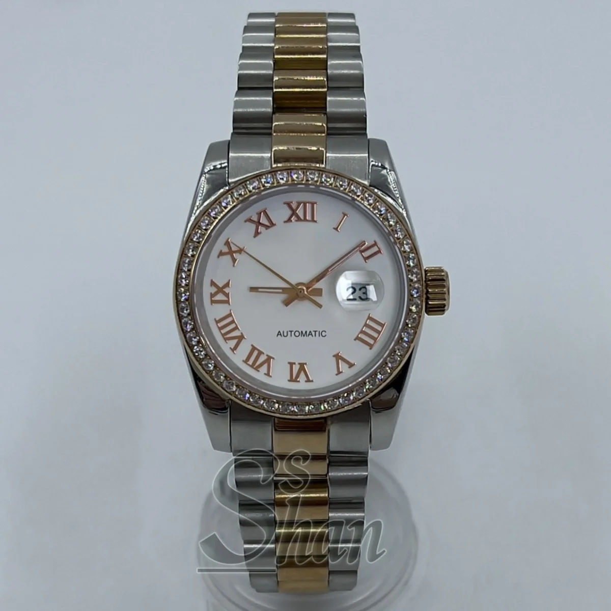 31mm fashionable ladies' NH05 watch sapphire glass diamond bezel Roma dial luminous hands stainless steel bracelet wristwatch