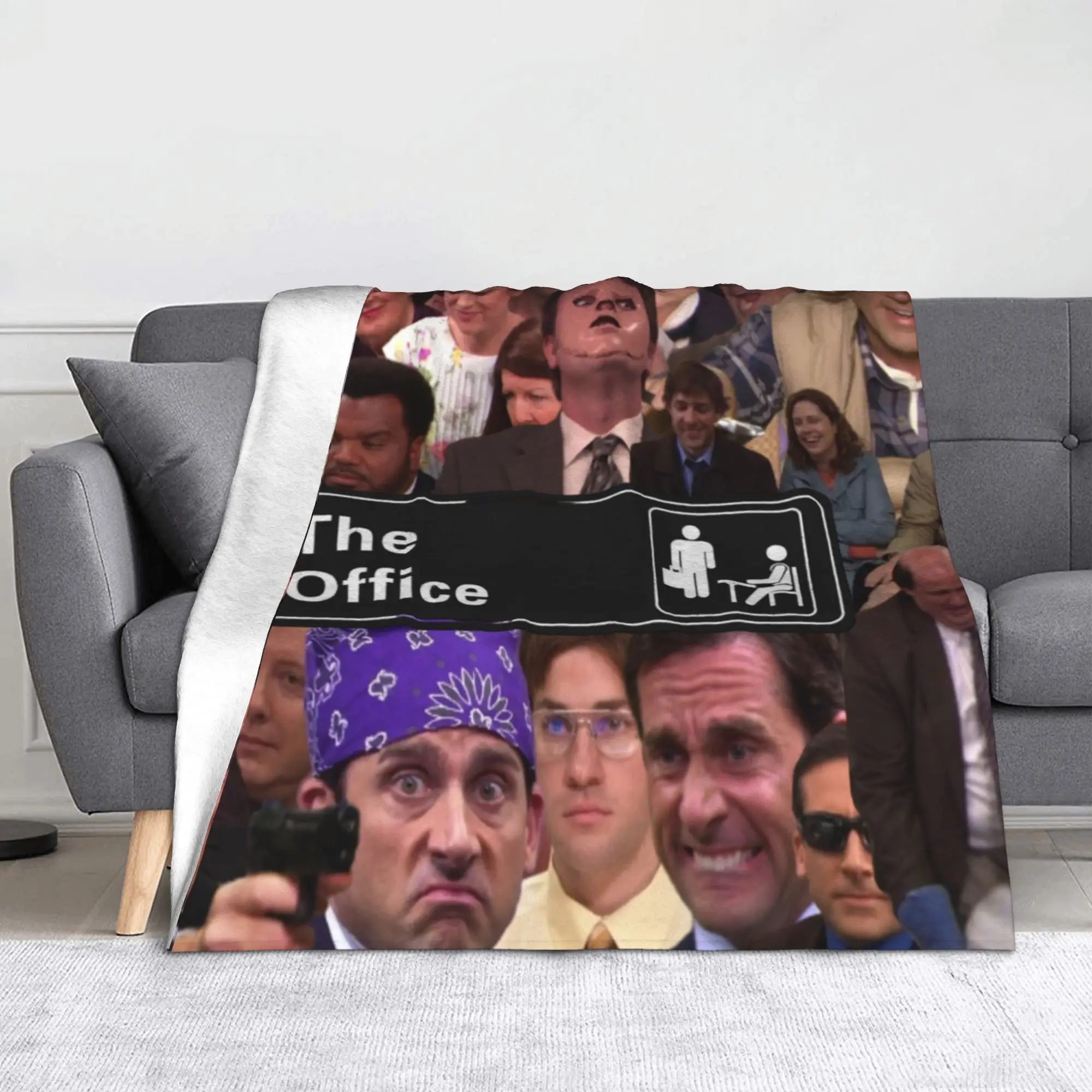 Michael Scott  Dwight Schrute Flannel Blanket The Office Collage Funny Throw Blanket for Home 125*100cm Plush Thin Quilt