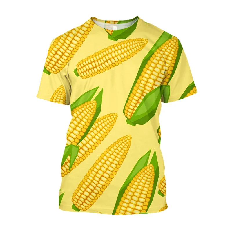 3D Printed Creative Corn T-Shirt For Men Fresh Vegetables Pattern Tees Summer Oversized Round Neck Tops Short Sleeves T Shirts