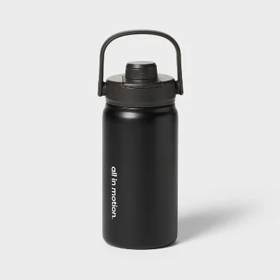 16 fl oz Stainless Steel Water Bottle Black - All In Motion