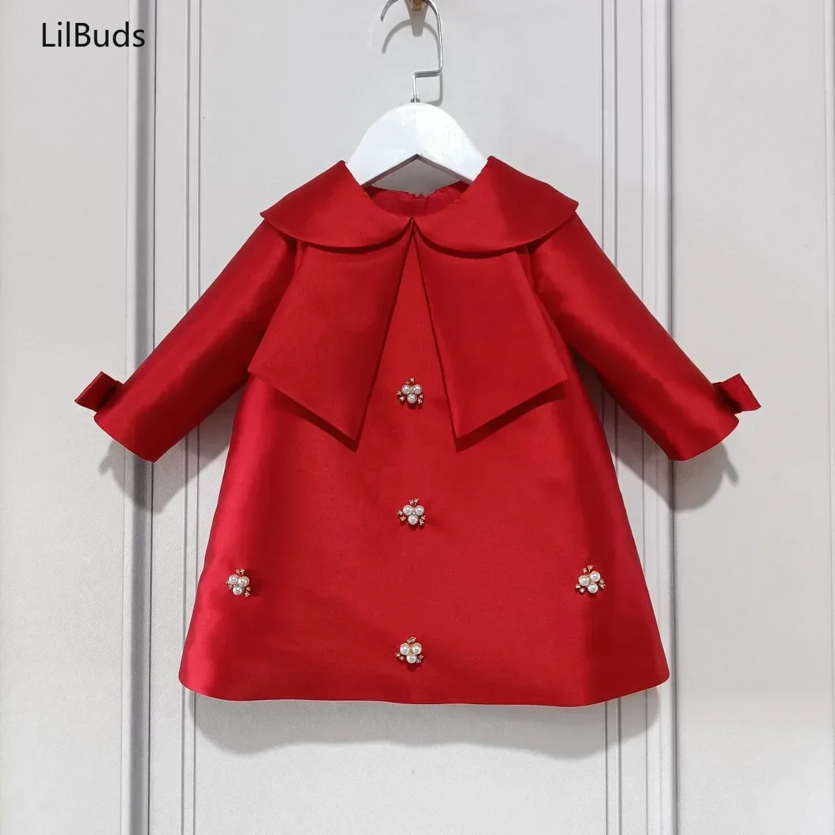 Wedding Dress for Girl Kids Birthday Evening ElegantParty Red Pink Clothes 1-12Y Children Bow Frocks Baptism Luxurious Boutique
