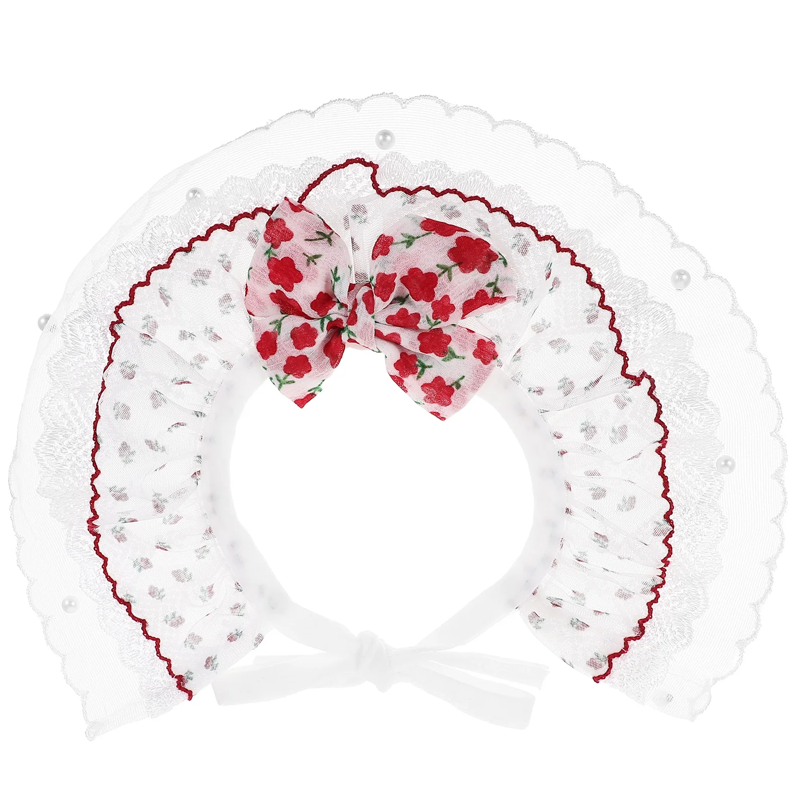 

Pearl Bow Kitten Collars Lightweight Comfort Adjustable Cat Dog Collars Lace Flower Decor Holiday Pet Necklace Polyester