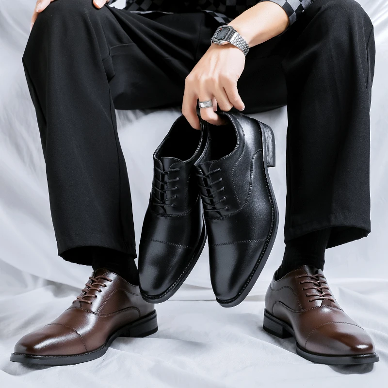

Мужские повседневные кожаные туфли. Удобный и классический стиль. Свадьба или вечеринка жениха 38–46. Роскошные черно-коричневые туфли для взрослых на шнуровке.