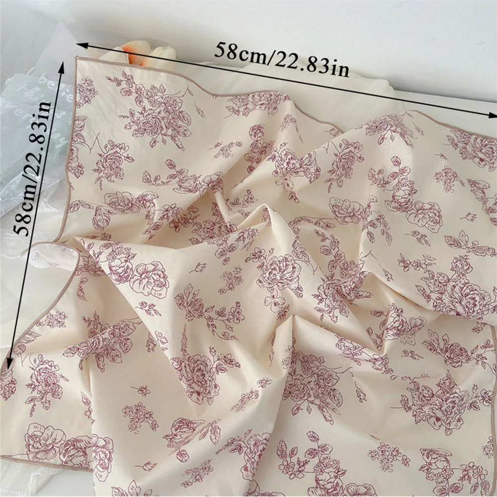 58*58cm Fashion Cotton Linen Silk Scarf Floral Heart Printed Scarves Soft Neck Wrap Women Neckerchief  Bandanna 2024 New