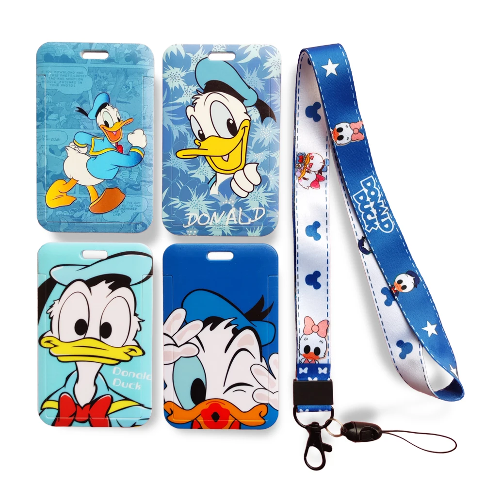 Disney Donald Daisy Duck Girls Slide Cover Student Card Case Hanging Rope Employee Case Lanyard ID Name Card Holder