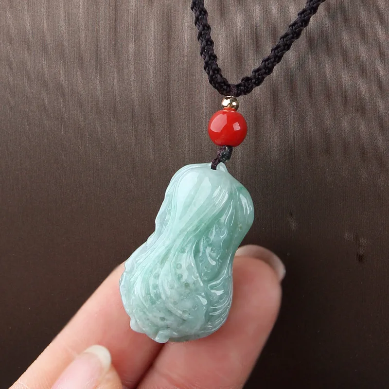 Natural Burma Jade Necklace Pendant Handcrafted Cabbage Amulet Healing Jade Jewelry Jadeite Necklace