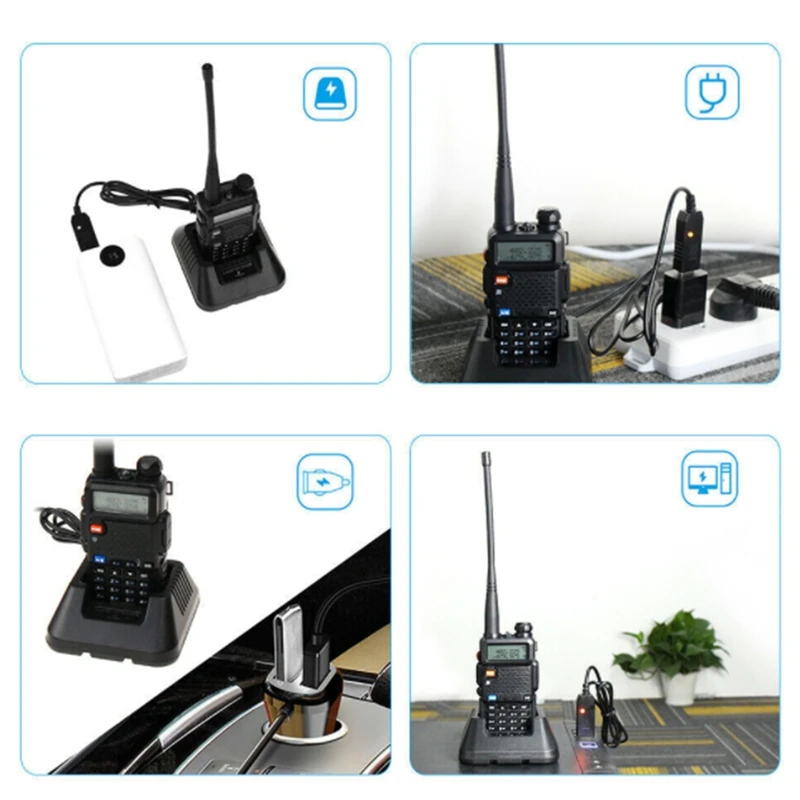 Walkie Talkie Battery Charger USB Charging Cable Replacement For Baofeng UV-5R UV-5RE DM-5R Two Way Radio