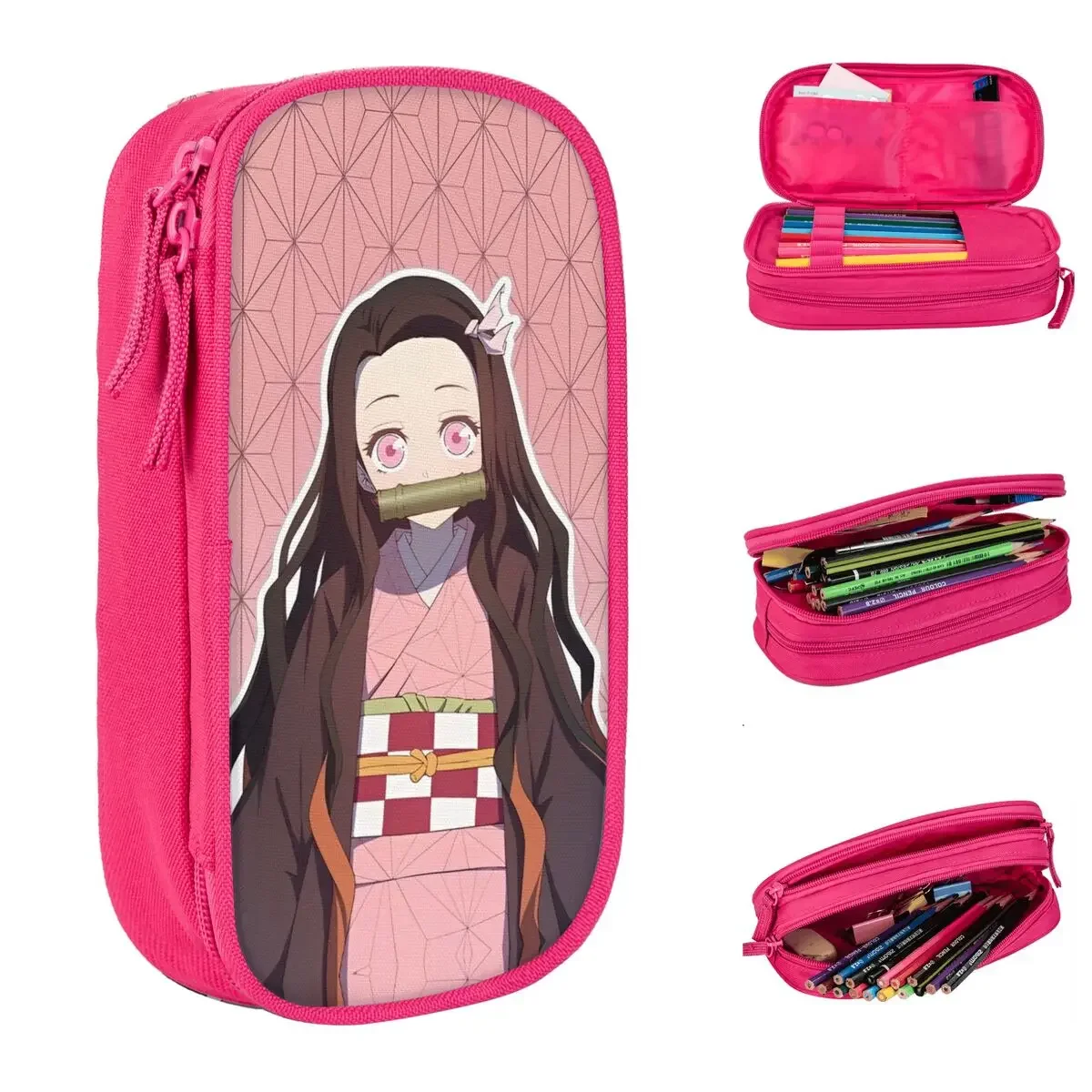 Anime Demon Slayer Nezuko Kamado Pencil Case Pencilcases Pen Holder Student Large Storage Bag Students School Gift Stationery