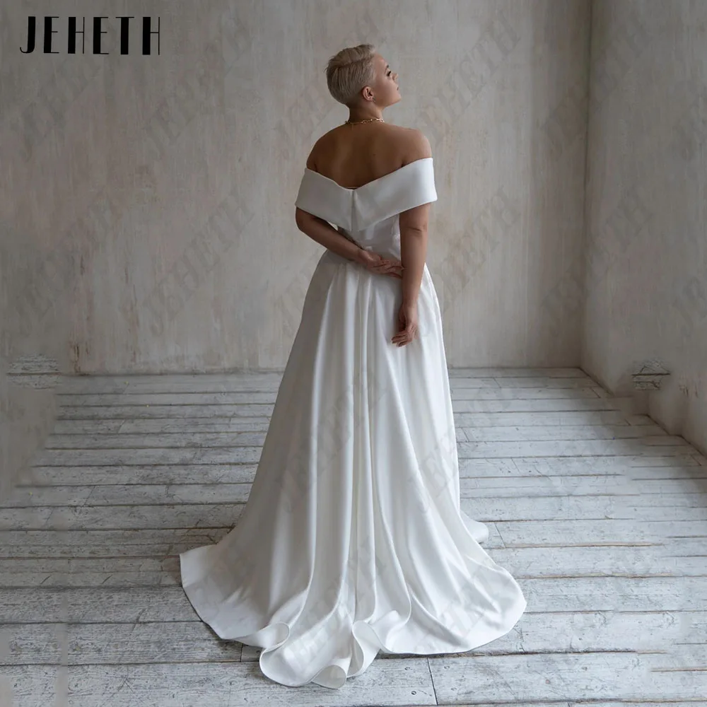 JEHETH Elegant Wedding Dresses Plus Size For Woman Off Shoulder V-Neck Bridal Gowns A-Line Sweep Train Simple vestidos de novia