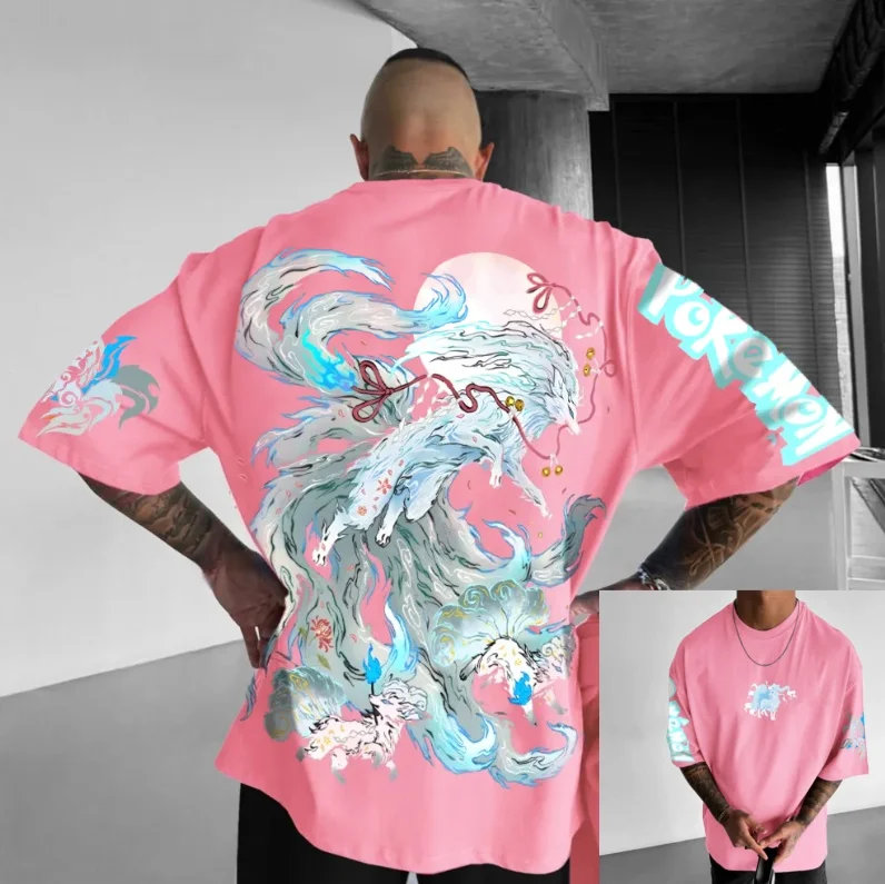 

2026 Summer 100% Cotton Japanese Print T-Shirt Unisex Oversized Breathable Sports Tee, Plus Size Funny Cartoon Graphic Tops
