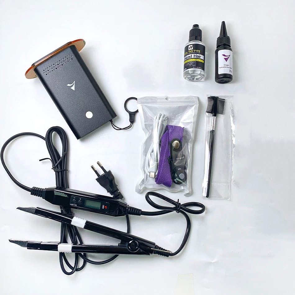 

V-Light Technology Hair Extension Machine Black Hair Extension Tools Kit Set for Human Hair Extensi with V light Hair Glue