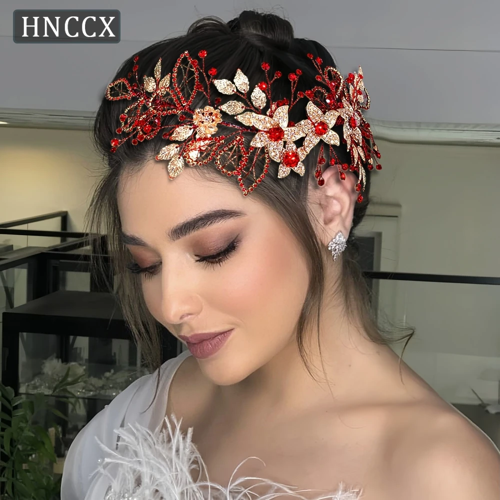 

Свадебная повязка на голову YouLaPan из сплава с цветами, красные стразы, женский головной убор для вечеринок, HP282