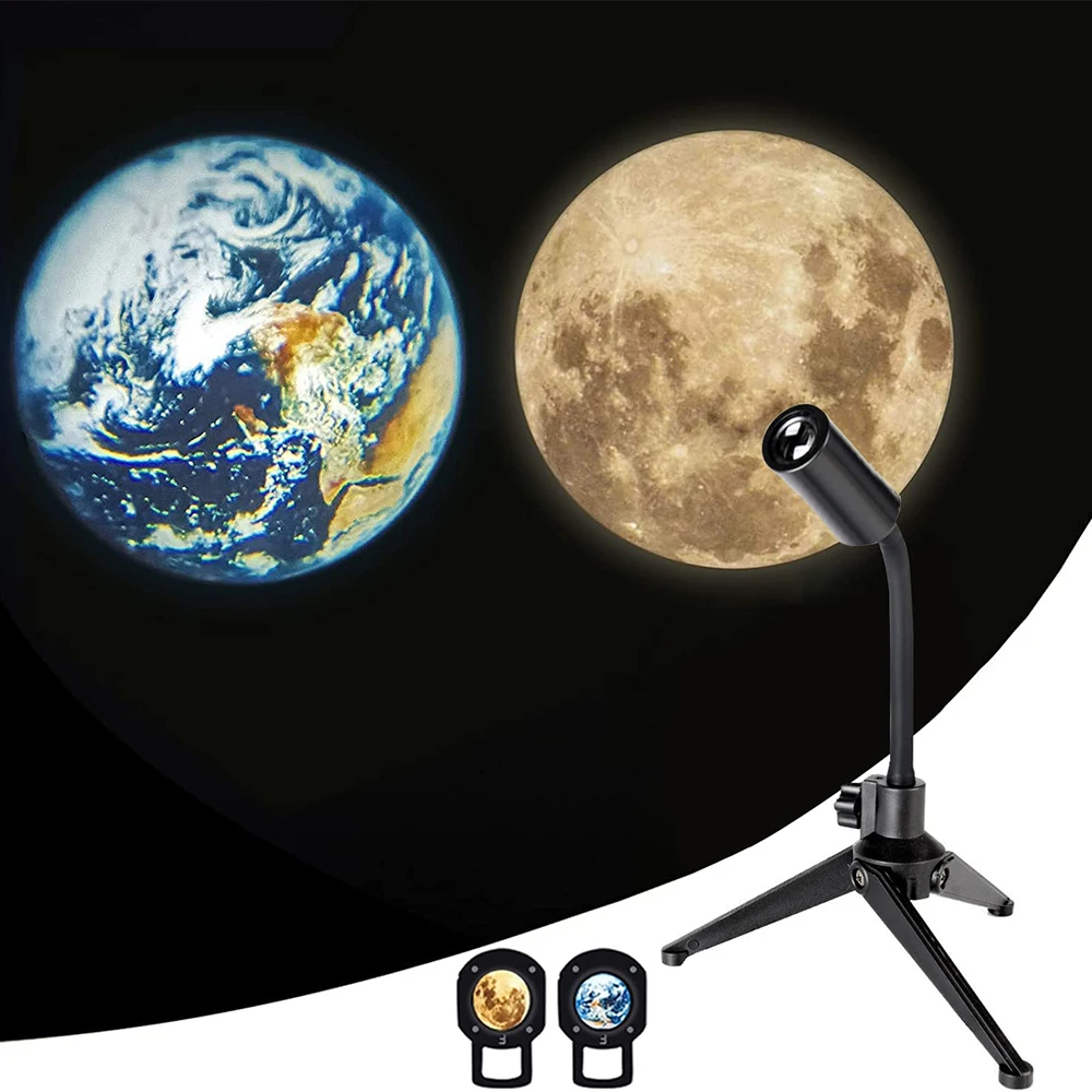 Starry Projector Moon Earth Projector Lamp 360° Rotatable Bracket USB Rechargeable Led Night Light Planet Projection Lamp