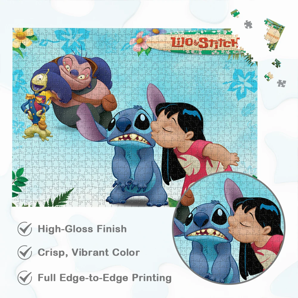 Lilo und Stitch Puzzles Klassische Disney Holzpuzzles Lilo Kiss Stitch Cartoon DIY Puzzlespiel Spielzeug Geschenk für Erwachsene