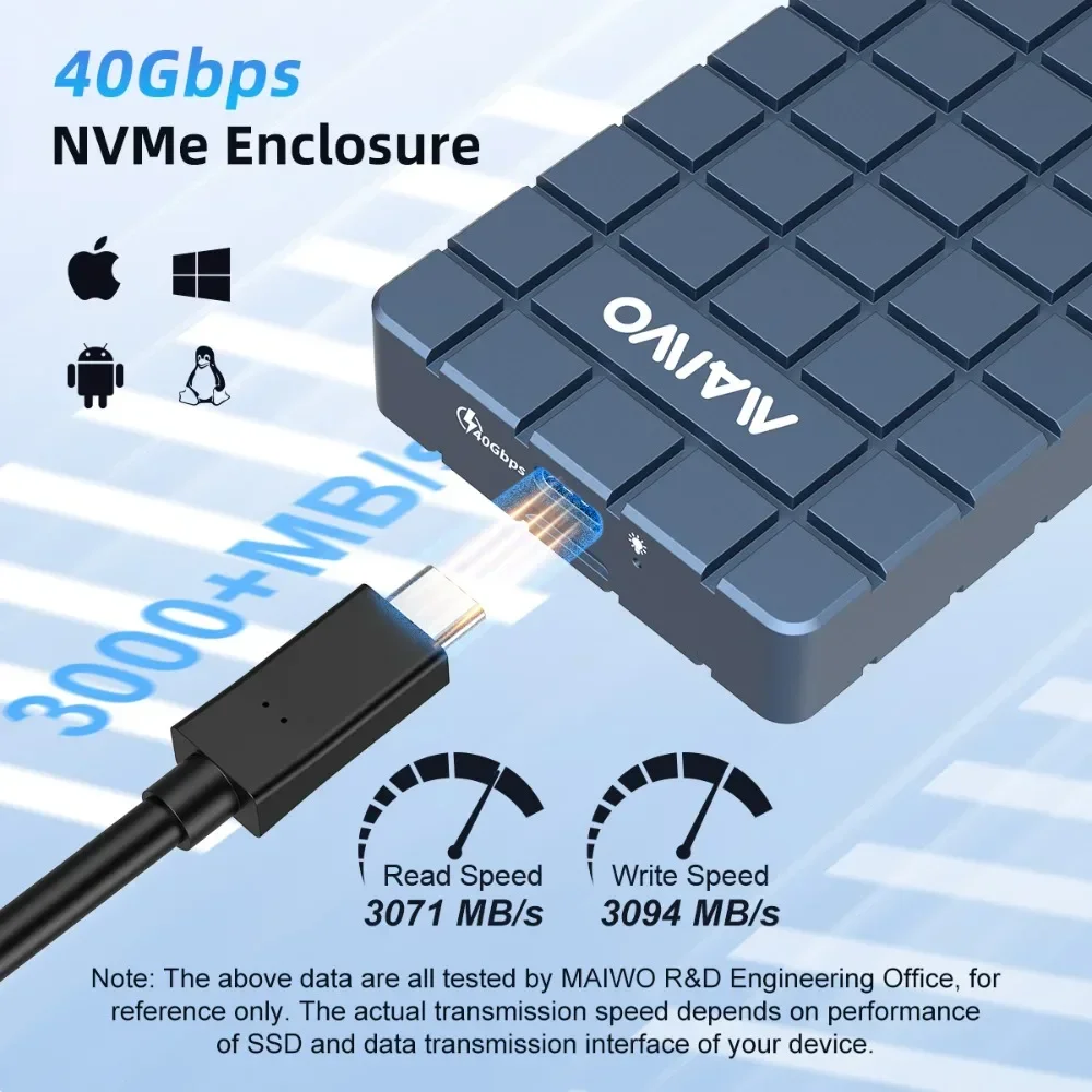 MAIWO USB4 40Gbps NVMe M.2 SSD Enclosure Aluminum M2 External Case Compatible with Thunderbolt 3/4 Type-C SSD Case Support 8TB