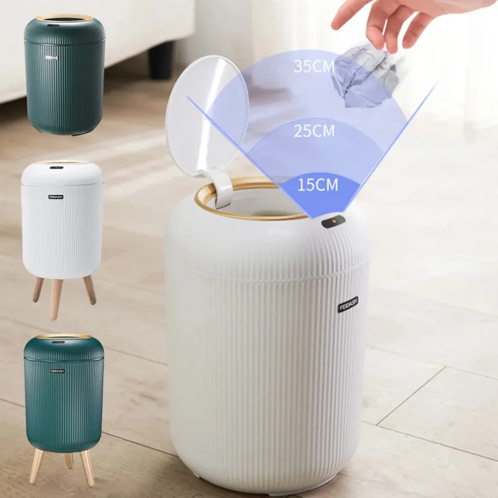 Automatic Sensor Trash Can with Lid High Foot Dustbin Kitchen Wastebasket Toilet Garbage Can Waste Bin for Bedroom Living Room