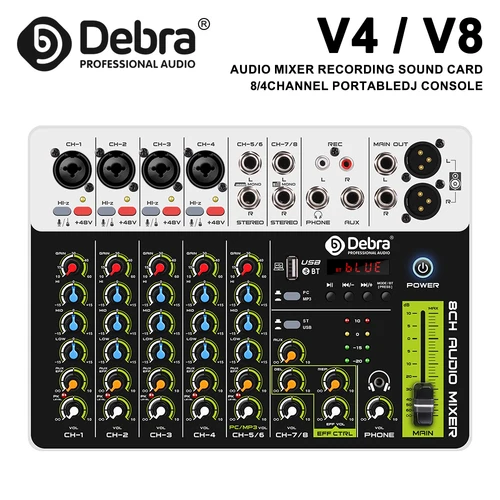 Imagen 1 del producto Mezclador de interfaz de audio Debra V4/V8 con Bluetooth 5,0 USB Phantom Power DJ mezclador para grabación de PC con efectos de reproducción retardados