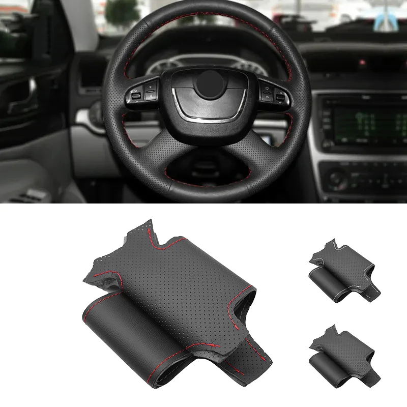 

Car Steering Wheel Cover Braided Perforated Leather Fit Skoda 2009-2013 Octavia Superb Yeti Fabia Roomster Citigo 2011-2012