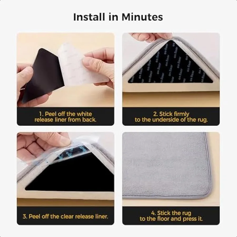 12 Pcs Rug Tape Non Slip Rug Pads Grippers for Hardwood Floors and Tiles Double Sided Adhesive Carpet Tape Reusable and Washabl