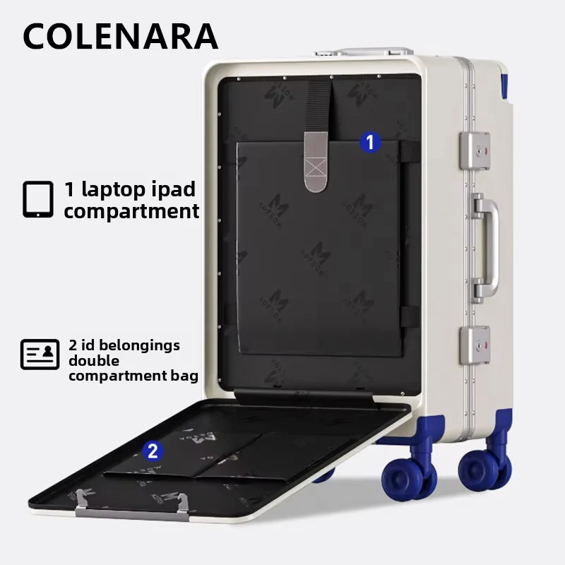 COLENARA ABS+PC Suitcase Front Opening Laptop Boarding Case USB Charging Trolley Case 20