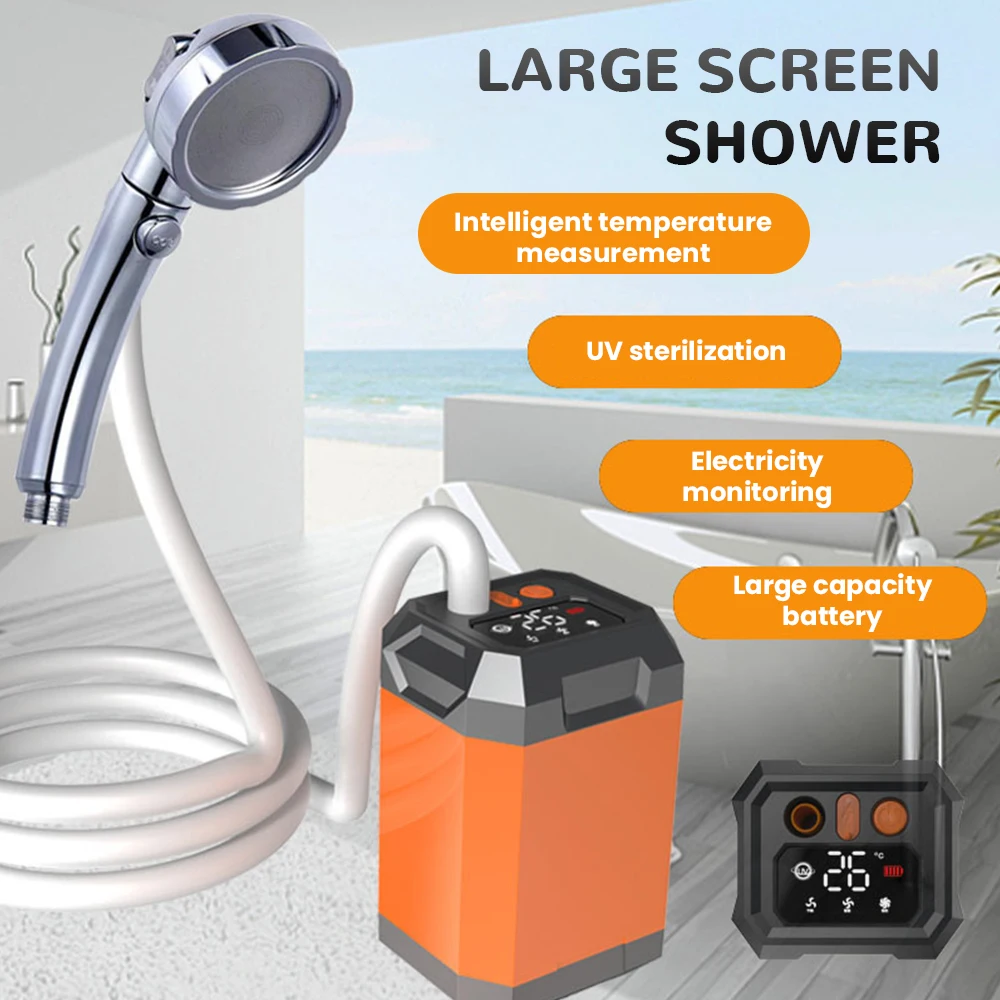 

Outdoor Camping Shower IPX7 Waterproof with Digital Display Portable Electric Shower Pump for Hiking Travel Beach Pet Watering