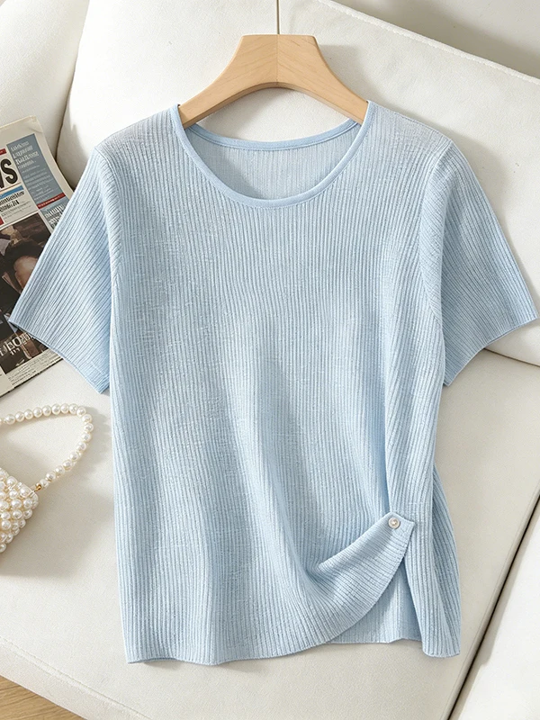 

plus Size Short Sleeve T-Shirt Women's Ice Silk Korean Style Slim Fit Color Top Breathable Comfortable Summer New Arrival