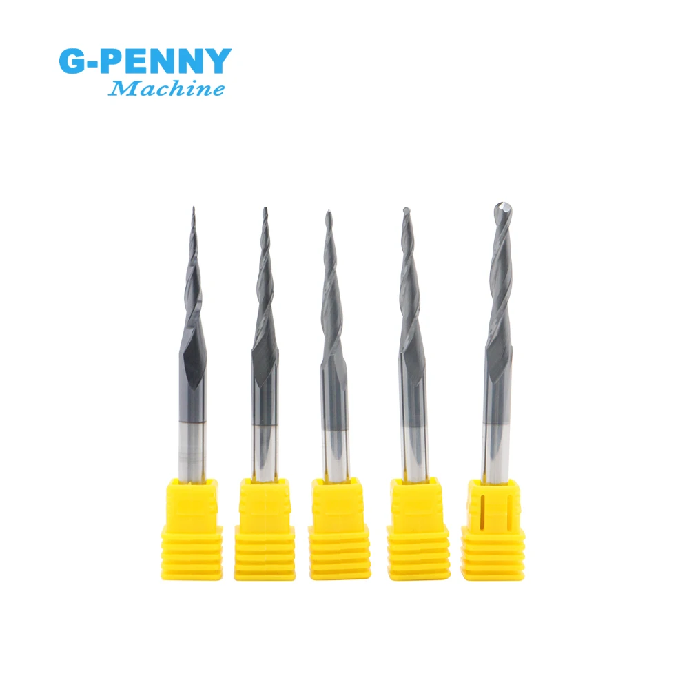 G-Penny R0.25 R0.5 R0.75 R1.0 R1.5 R2.0 CNC Tungsten Solid Carbide Coated Tapered Ball Nose End Mills Taper Cone Milling Cutter