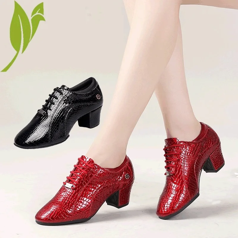 Cowhide Sports Women's Shoes Soft Sole Adult Square Shoes For Women Leather Modern Latin Dance Shoes Ballroom Sneakers