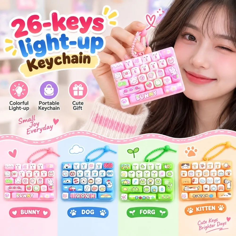 26 Key Decompression Button Creative Style Small Gift Mini Keyboard Pendant Bag Hanging Ornament With lights Keyboard Keychain