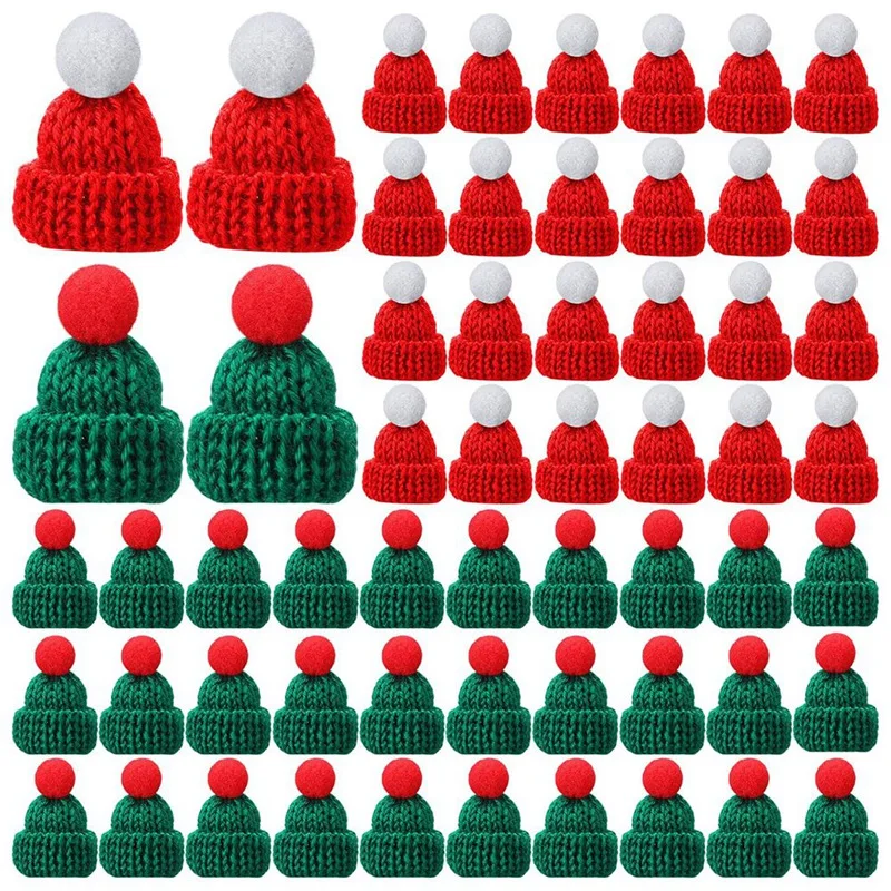 

150 Pcs Cute Doll Hats Christmas Knit Hat Wool Yarn Mini Top Hats For Crafts Small Knitting Hair Accessories