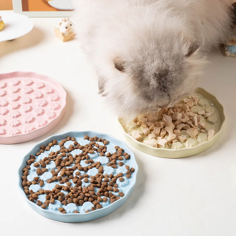 Slow Feeders Plates for Cats Dogs Pet Food Bowl Ceramic Utensils