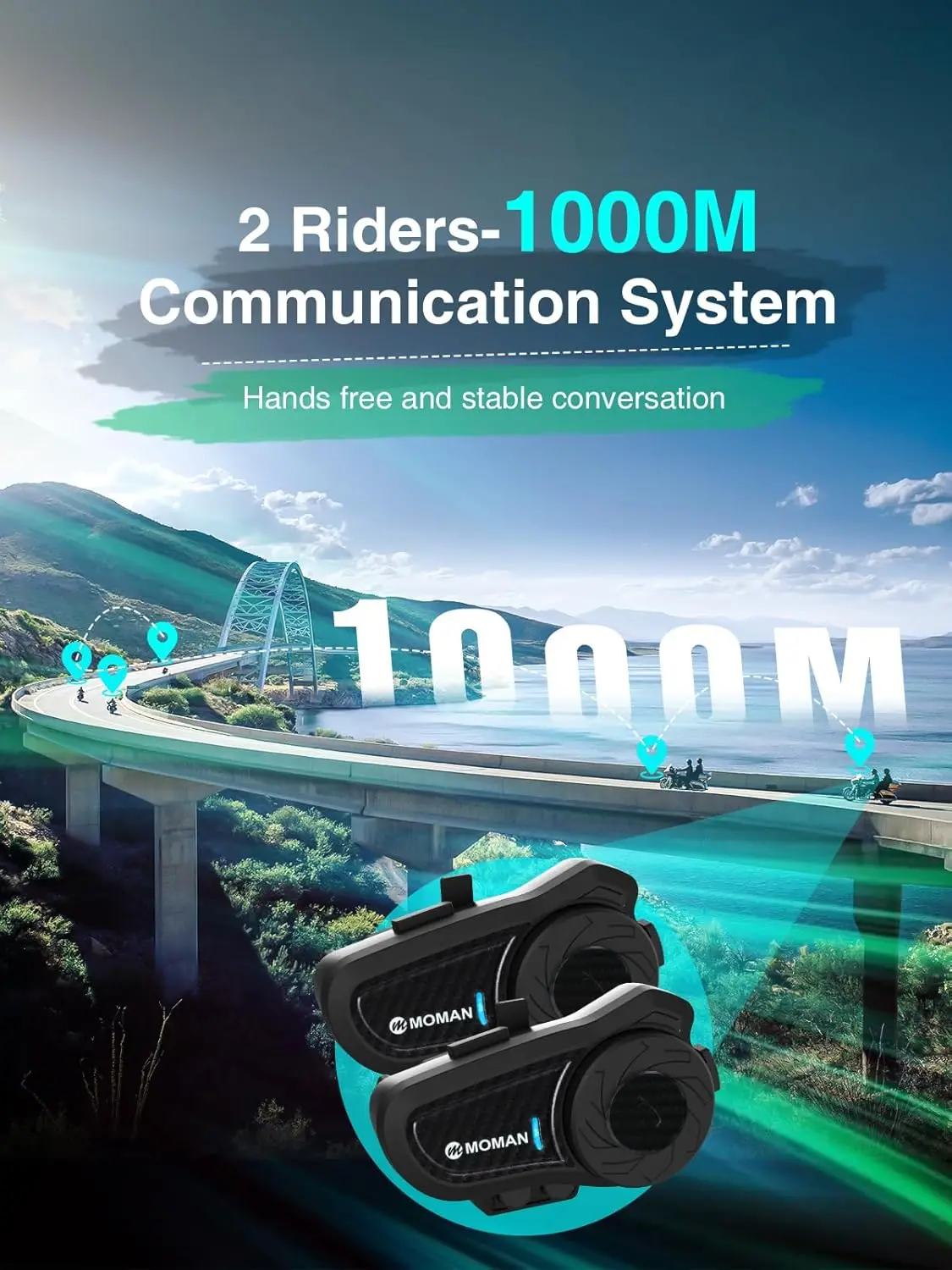 ชุดหูฟังสำหรับหมวกกันน็อคมอเตอร์ไซค์ Moman H2PRO กันน้ำ พร้อมวิทยุ FM ฟังเพลงได้  หน้าจอ LED สำหรับผู้ขับขี่