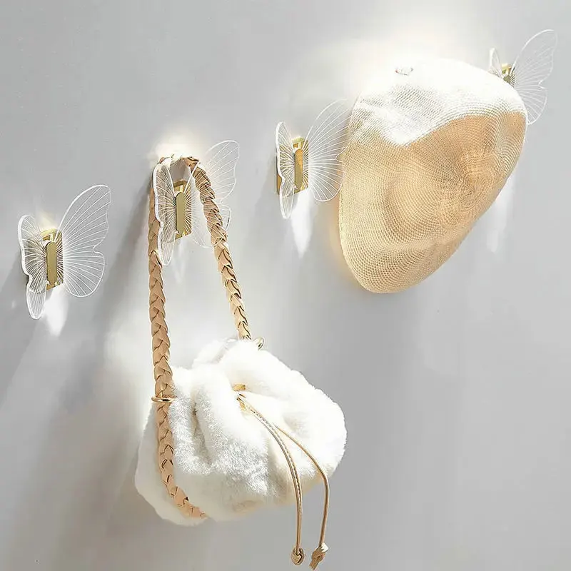Transparent Acrylic Towel Hook Gold Butterfly Shape Wall Mounted Clothes Hooks Decorative Bathroom Robe Hook Hangers Keys Racks