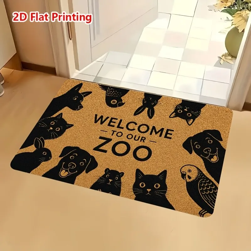 Welcome To Our Zoo Doormat Funny Cute Animals Coir Mat Entrance Door Mat Outdoor Indoor Rug Floor Mat For Home Room Decor