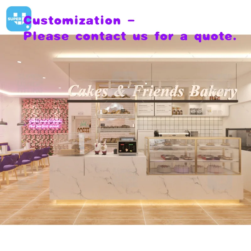 custom.Custom Sweets Bubble Tea Shop Interior Design Wooden Cafe Shop Furniture Marble Coffee Shop Bar Counter Design