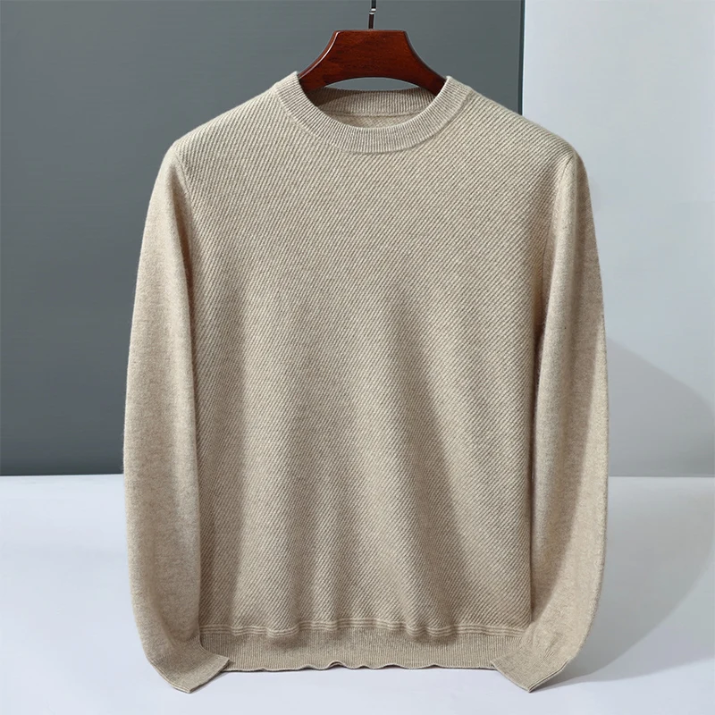 เสื้อสเวตเตอร์แคชเมียร์แท้ 100% สำหรับผู้ชาย สไตล์ลำลองธุรกิจ สีพื้น ถักแบบหลวม คอกลม เสื้อคลุมอุ่นๆ