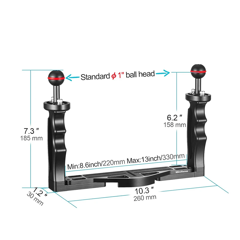 Adjustable Dual Handle Diving Tray Stabilizer Rig for GoPro Canon Sony DSLR Camera Smartphone Underwater Housing Mount Bracket